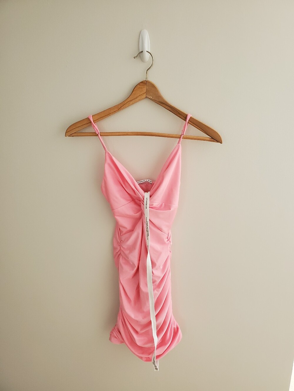 Lucy In The Sky Light Neon Pink Twist Front Ruched Bodycon Mini Dress XXS NWT
